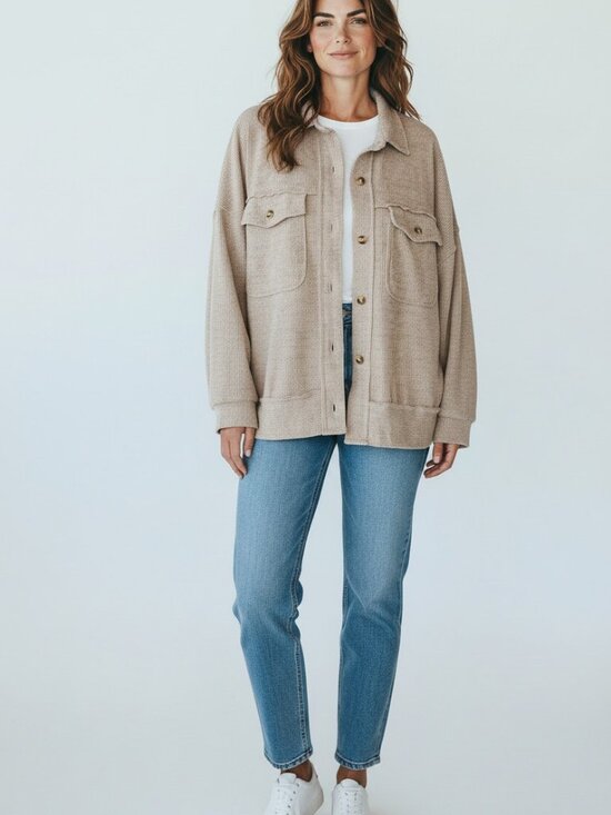 white birch Jackets & Blazers - White Birch Black Label Shacket Large Cozy Ribbed Button Down Jacket